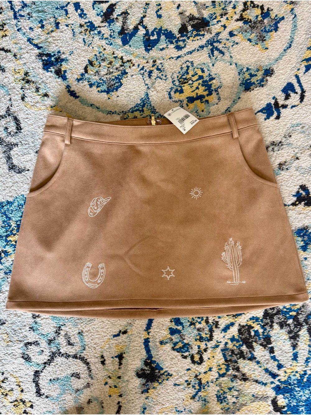 Versona Embroidered Suede Mini Skirt - Taupe